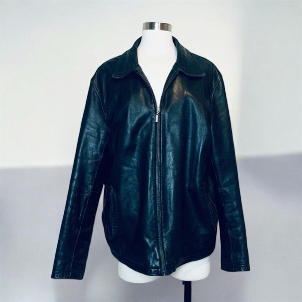 Vintage Arrow Black Leather Bomber Jacket Coat Large